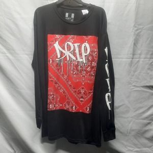 NWT OG HUSTLE DRIP Blk Long sleeve Printed Red, White, Skull front & Sleeve 2XL